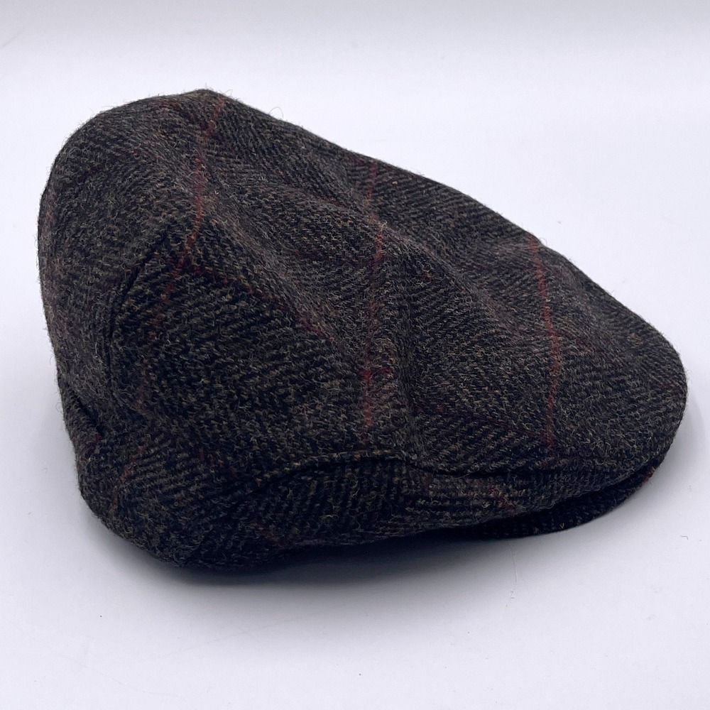 Mucros Weavers Trinity Flat Mens Large Brown Herringbone Wool Irish Tweed Hat